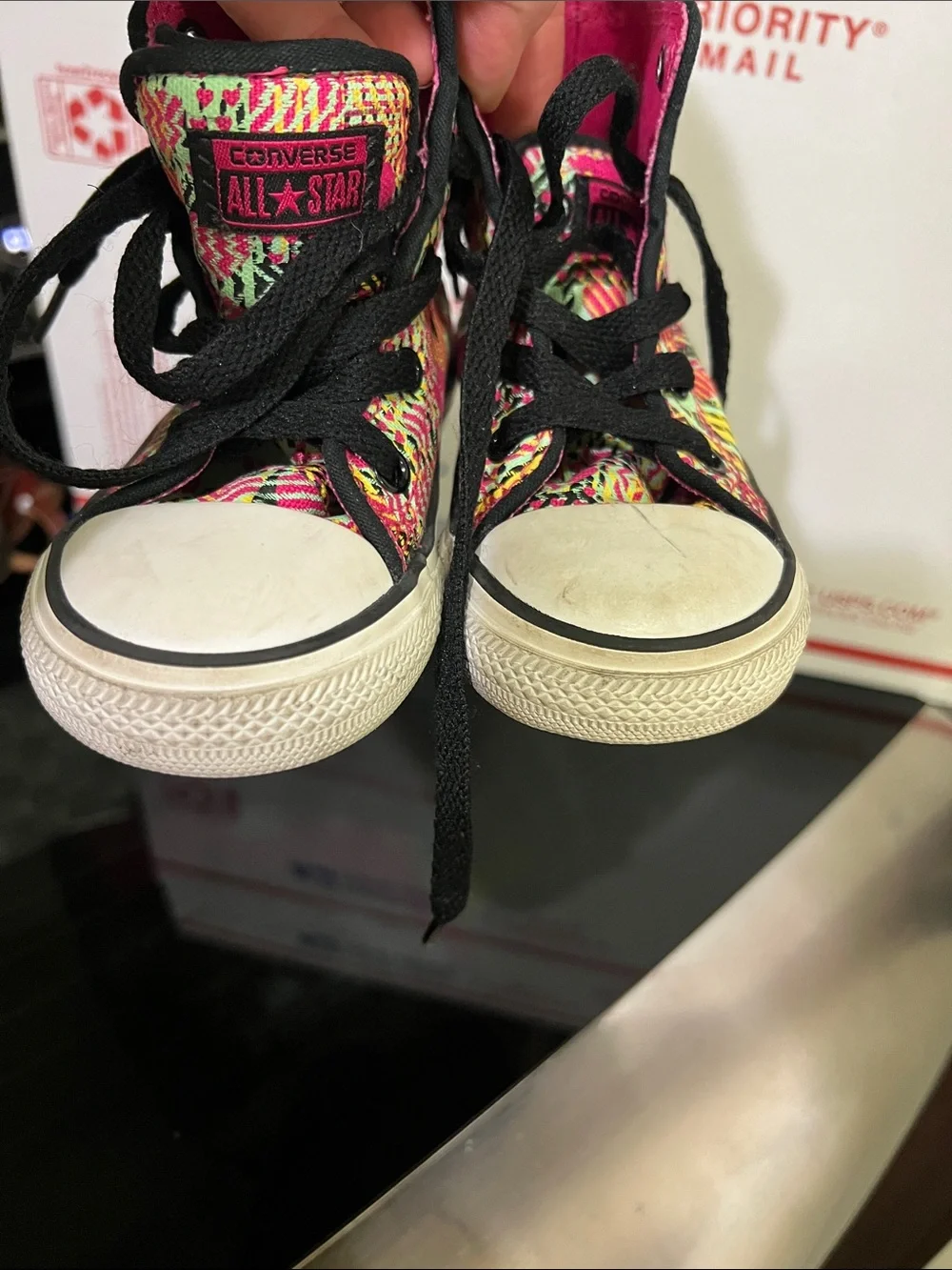 Converse Neon Pink Multi-Color High Top Sneakers